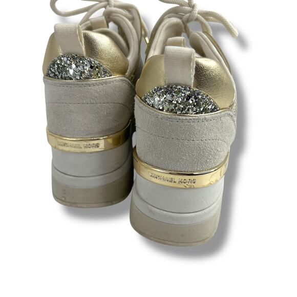 Michael Kors Lolly Trainer Wedge Sneakers 7.5 Metallic Silver gold Glitter EUC - Picture 12 of 16